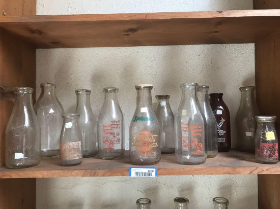 Shelf Of Vintage Milk Bottles 12 Units