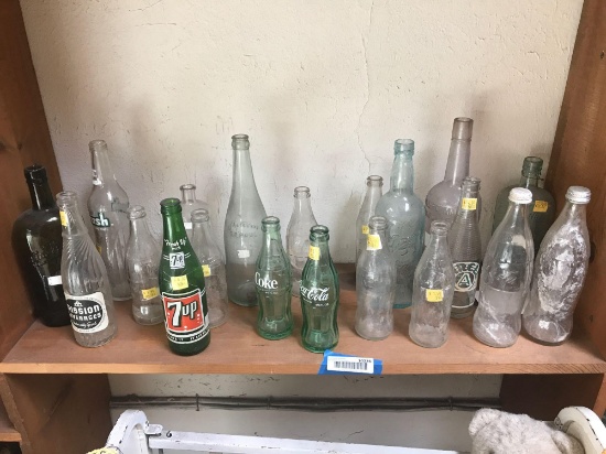Shelf of Vintage Soda Bottles 20 Units