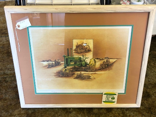 Framed John Deere Tractor Picture, 24x28 inches, by E.C. Schaefer