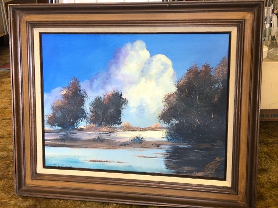 Framed Nature Forest Cloud Painting, 31x28 Inches