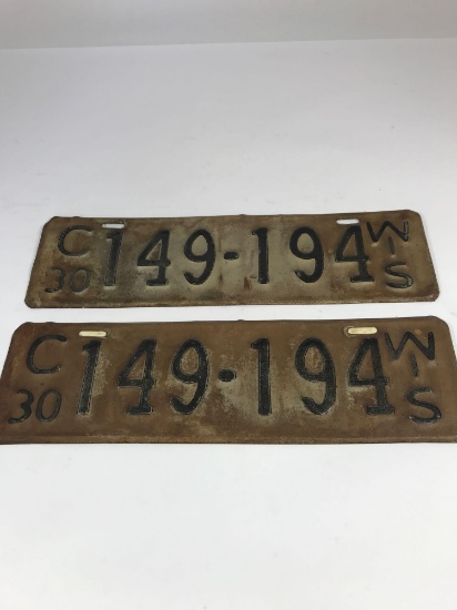 1930 Wisconsin Set Pair License Plates