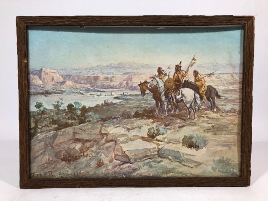 American Indian Framed Portrait, says CM Russel 1898