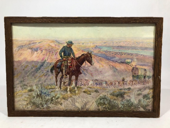 American Cowboy Framed Painting, says CM Russel 1909