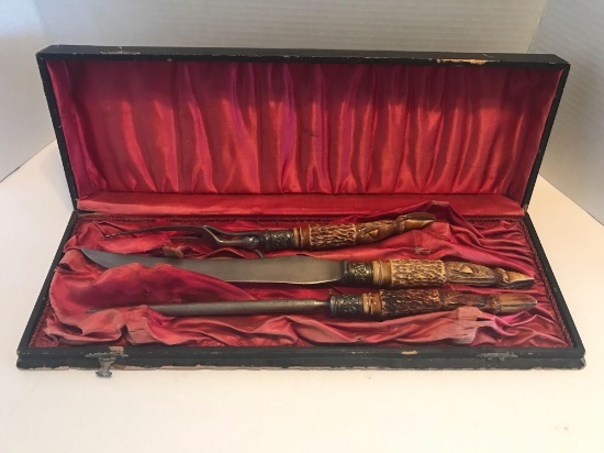 E.M. Dickinson Sheffield Carved Bone Cutlery Set