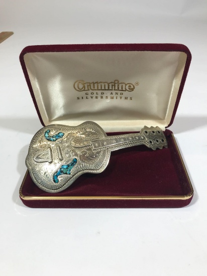 Silver Torquoise Guitar Handcrafted Belt Buckle