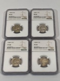 1968 S PF 66, 1969 S PF 64 & 65, U.S. 5 Cent Nickels, Set of 4 NGC Graded Coins