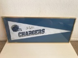 Vintage Framed San Diego Chargers Pennent Signed