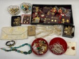 Lot of Costume Jewelry, Necklaces, Pins, Earrings, Wristwatch, etc
