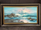 Signed Framed Canvas Painting Art 34x58in