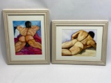 Pair of 2 Signed Framed Watercolor Paintings, Nude Art, by Dennis Peter Wymbs