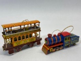 2 Vintage German Train Toys, Christmas Tree Ornaments