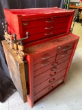 Rolling Steel Tool Boxes filled with Tools, Wire Cutters, Screwdrivers, Socket Wrenches, etc