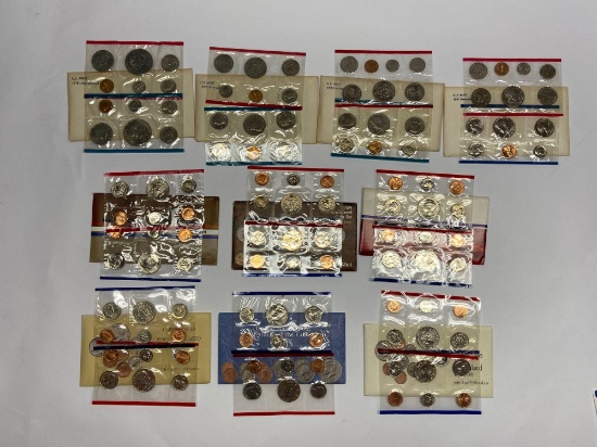 Collection of 10 United States Mint Uncirculated P & D Coin Sets 1978-1992 in Original Packaging