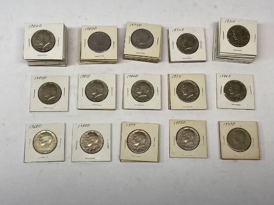 46 Kennedy Half Dollars, Collection of U.S. 50 Cent Coins 1968-1988