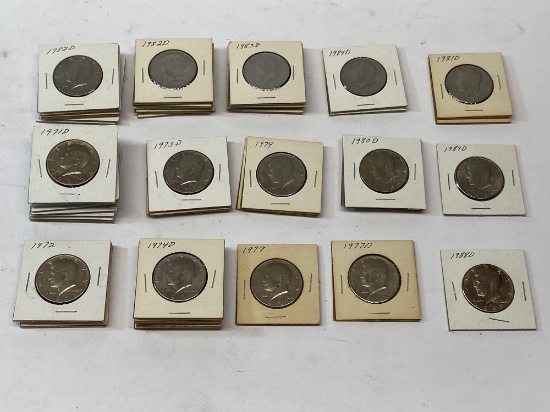 46 Kennedy Half Dollars, Collection of U.S. 50 Cent Coins 1971-1989