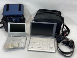 2 Mintek Portable DVD Players with Built in Moniters, Headphones, Bags, etc