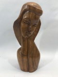 Wood Carved Women Bust