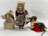 Porcelain and Fabric Dolls, 3 Units