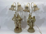 2 Electric Lamps with Sculptures, 26in Tall, Lihhts Up