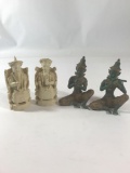 Asian Figures Carved Stone Cast Iron 4 Units