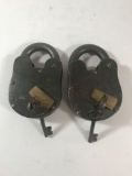 Large Cast Iron Brass Locks with Skeleton Keys 2 Units