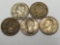 5 Silver Quarters, 1953, 1954, 1956, 1963, U.S. 25 Cent Silver Coins