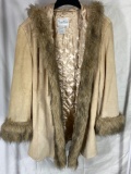 Pamela Mc Coy Suede Leather & Faux Fur Coat 1X