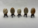 Polished Stone Eggs with Stands, 5 Units