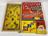 Vintage Board Games, 5 Units, Poosh M Up, The Mill Game, etc