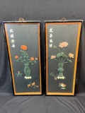 Pair of 2 Asian Shadowboxes, Floral Art, Each 30x13in