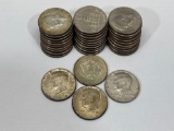34 Vintage Kennedy Half Dollars, U.S. 50 Cent Coins