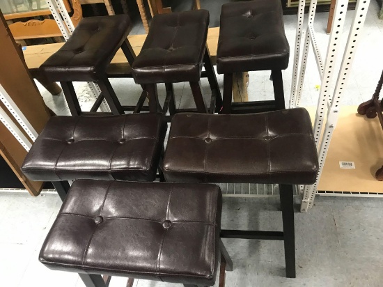 Leather Top Wood Bar Stools 6 Units