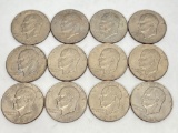 12 U.S. Eisenhower dollar coins, 1974, 1976-D, 1977-D,1977, 1978, 1978-D