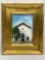 Framed painting of a church, 9 x 11 in