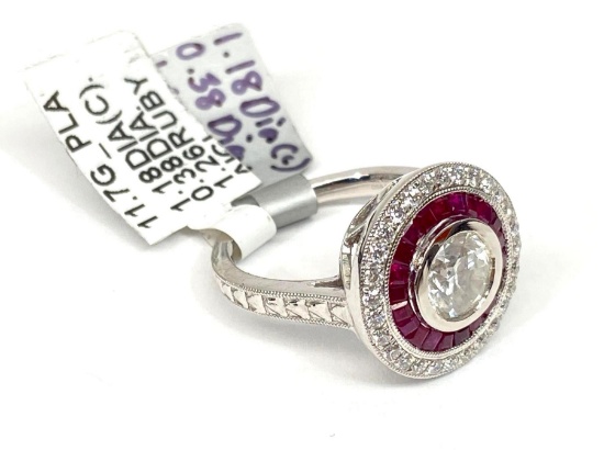 1.26ct Rubies & 1.56ct Diamonds Platinum Ring, Size 6 1/2, Certified & Graded by AIGL