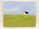 Signed Oil Painting, White Barn 3 by Sandra Pratt w/ Provenance, 10x8in
