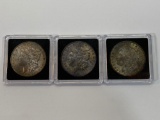 3 Morgan Dollars, Silver U.S. Dollar Coins, 1886, 1887, 1889