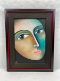 Signed framed canvas painting portrait 21x27in