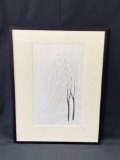 Signed Framed Sumi Ink on Paper Painting, Two Willows by Julie Keaten Reed, 18.5x24.5in