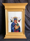 Mother Mary Tile Art, 15in wide x 22in tall Signed & Framed Art, says A. Cortes