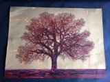 22in tall x 30in wide Signed Serigraph, The Red Tree 38/200 by Jim Zhang w/ COA