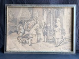 Antique Signed & Framed Tapestry, 32in tall x 45in wide, says Manchette