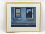 Signed Framed Watercolor on Paper Painting, Blue Room by Mark Beck 1995, 22 x 25 in