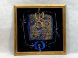 Signed framed abstract in blue and gold Joze Ciuha Bosnia