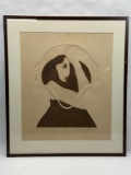 Signed framed art 12/60 Victoria Palmer Female Abstract in black and white