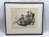Signed Chaim Gross framed lithograph, mother & children