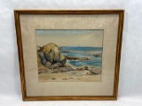 Signed Wagner framed Seascape Watercolor on paper 23 x 21 in
