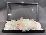 Jewelry Box with costume jewelry, necklaces, bracelets, pins, earrings, etc