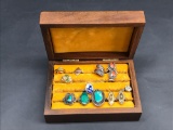 Wooden Jewelry box with misc rings