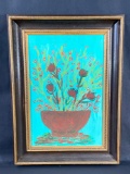 Framed oil on canvas painting 17.5in x 25in flowers in bowl